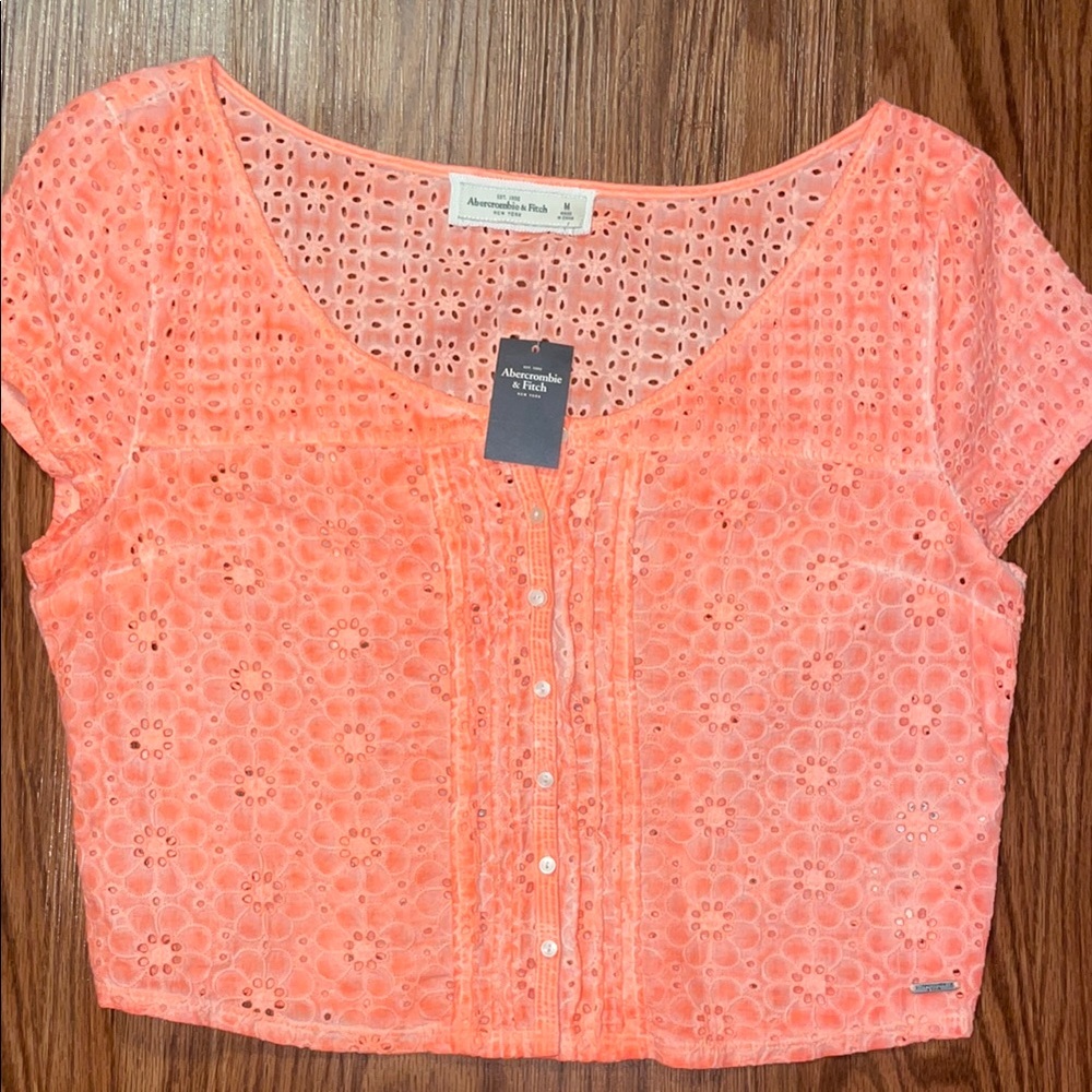 Abercrombie & Fitch Coral Eyelet Blouse